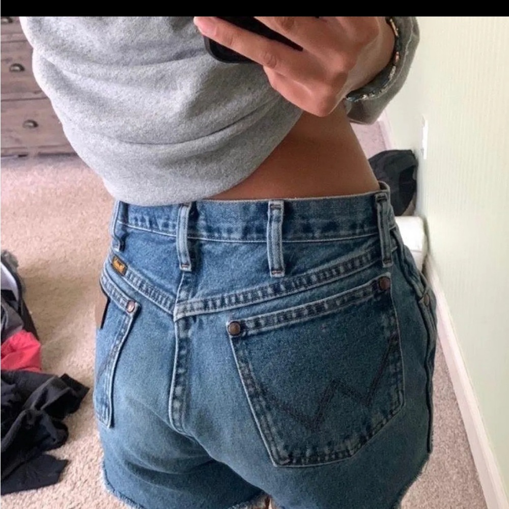 Wrangler Blue Frayed Jean Shorts - Picture 3 of 3
